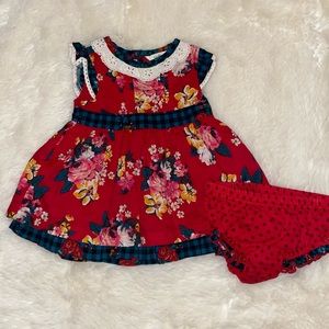 Matilda Jane Red Flower Dress Set, Size 3-6 Months